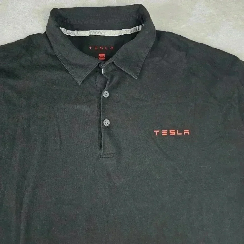 Tesla Men’s Black Polo Shirt Polyester Short Sleeve Sz 2XL - Picture 3 of 8